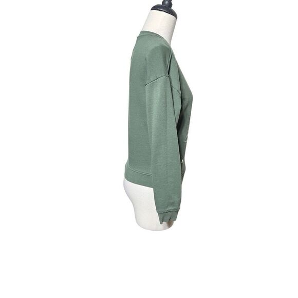 Armani Exchange Icon Period A/X Long Sleeve Green Embellished Pullover Sweatshir - Picture 2 of 4